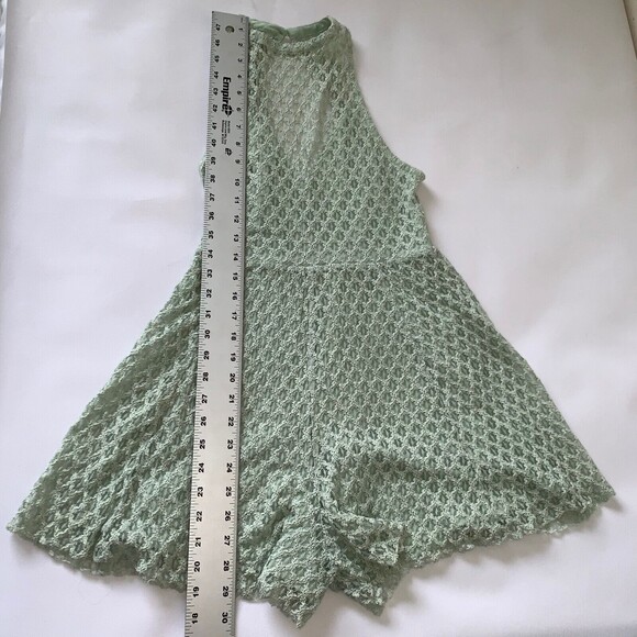 Urban Outfitters Silence Noise Romper Women S Lace Green Sheer High Neck Preppy - Picture 7 of 13
